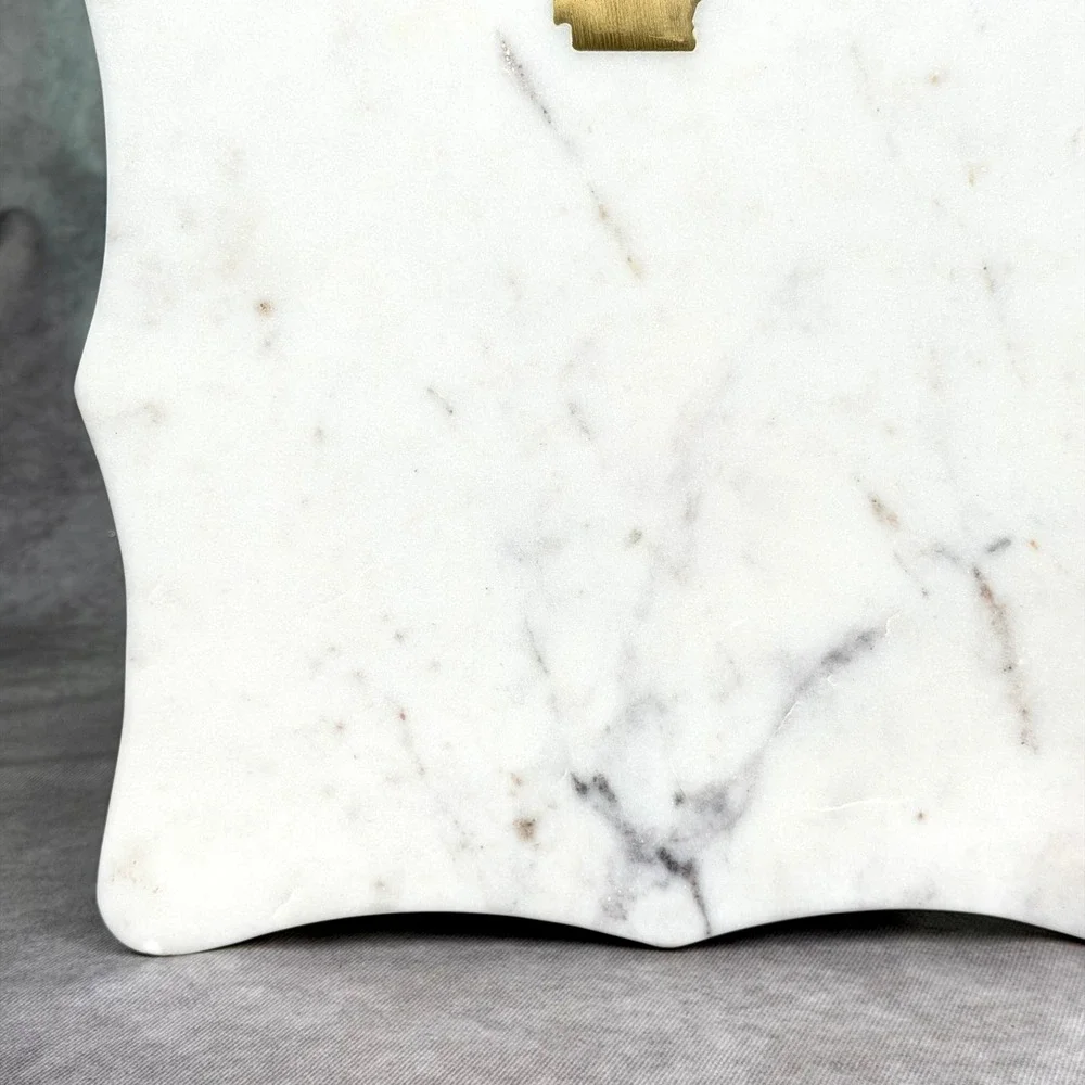 The Royal Standard White Marble Arkansas Brass Inlay Scalloped Cheese Board